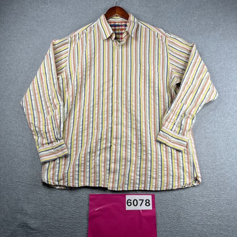 Island Life Colorful Striped Casual Shirt Button Up Long Sleeve Mens XL